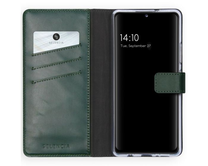 Selencia Era Genuine Leather Wallet Case Δερμάτινη Θήκη Πορτοφόλι - Green (Samsung Galaxy A42 5G)