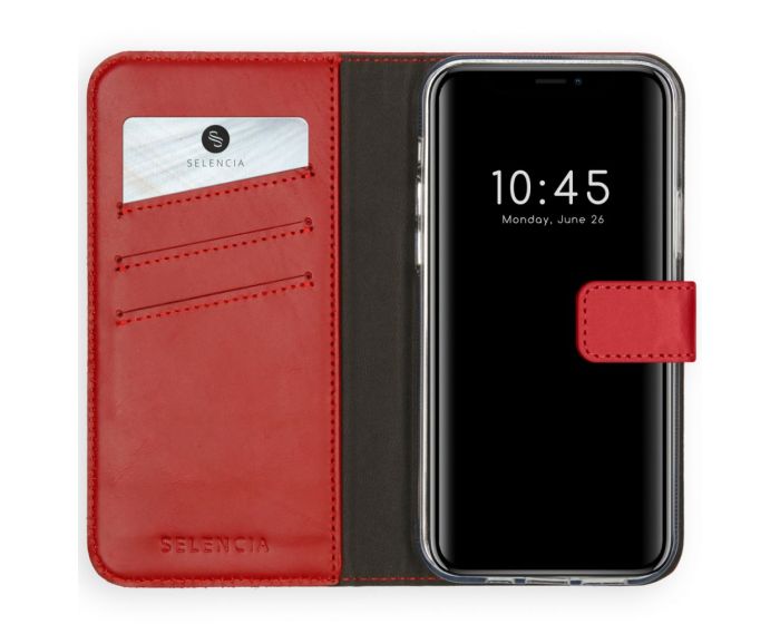 Selencia Era Genuine Leather Wallet Case Δερμάτινη Θήκη Πορτοφόλι - Red (iPhone 12 Pro Max)
