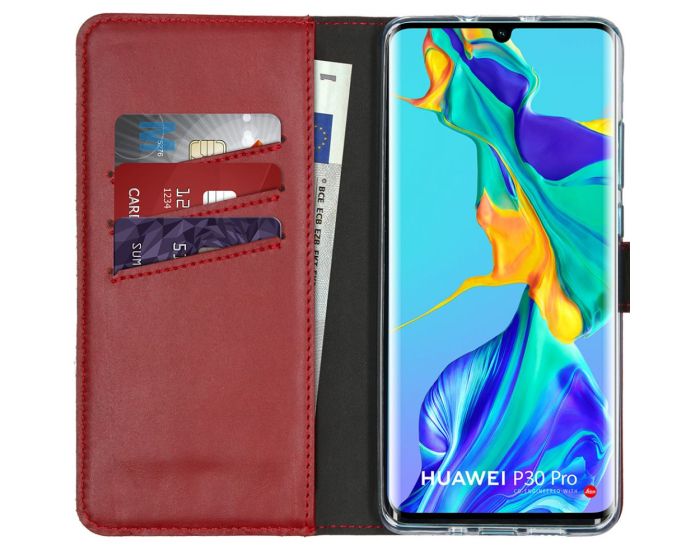 Selencia Era Genuine Leather Wallet Case Δερμάτινη Θήκη Πορτοφόλι - Red (Huawei P30 Pro)
