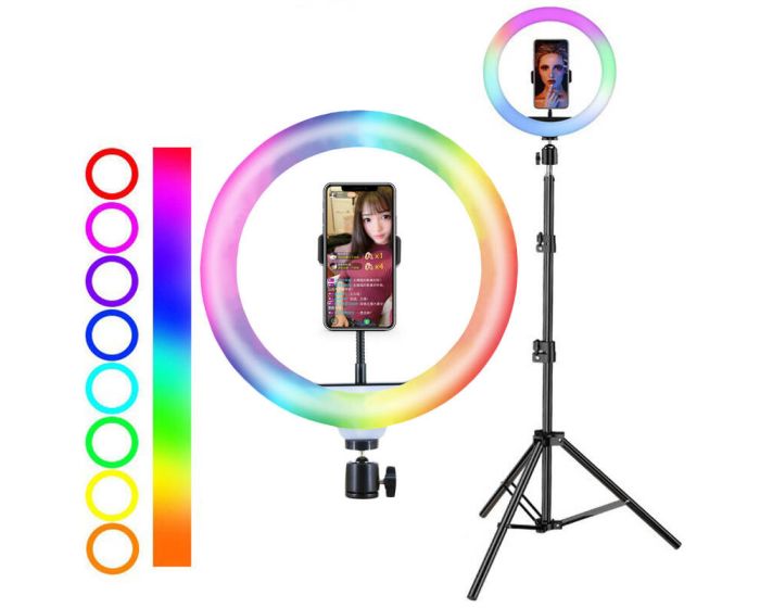 MJ26 RGB Ring LED Light 10'' with Tripod up to 200cm  Φωτισμός Led με Τρίποδο - Black