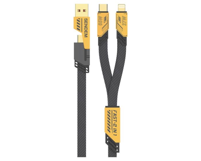 Sendem M85 4in2 Cable 27W+65W​ PD Καλώδιο Φόρτισης USB + Type-C σε Type-C + Lightning 1.2m Yellow