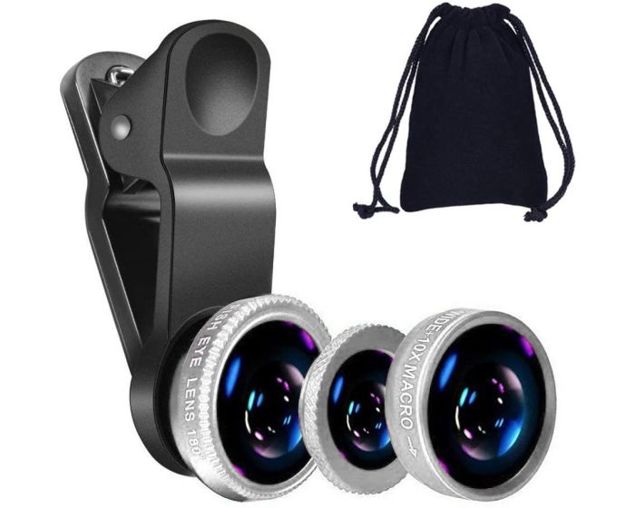3 in 1 Universal Σετ Φακών (lens) για Κινητά - Silver