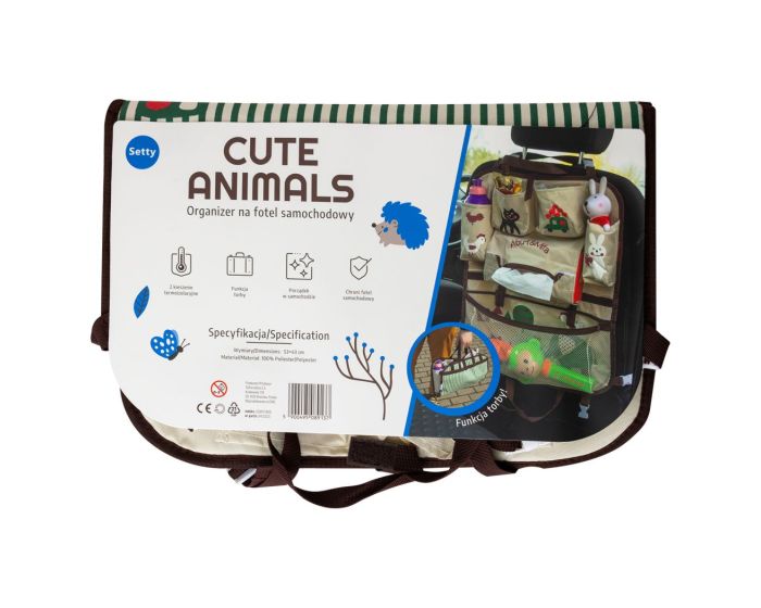 Setty Cute Animals Car Seat Organizer Θήκη Πλάτης Καθίσματος Αυτοκινήτου - Brown - MT84505