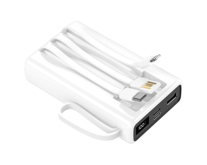 Setty SPB-LC-210 Power Bank with 3 Built-in Cables 10000mAh Εξωτερική Μπαταρία - White - MT84511