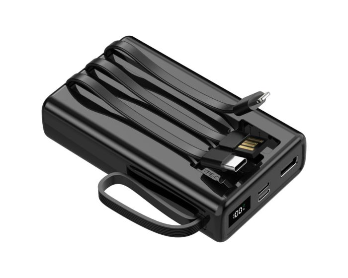Setty SPB-LC-220 Power Bank with 3 Built-in Cables 20000mAh Εξωτερική Μπαταρία - Black - MT84513