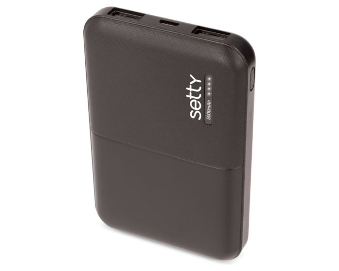 Setty SPB-05 Power Bank 5000mAh 2.1A Εξωτερική Μπαταρία - Black - MT82742