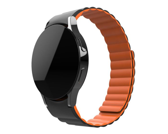 Magnetic Silicone Band Black / Orange για Samsung Galaxy Watch 4 / 5 / 5 Pro / 6 / 7 / FE (40/42/43/44/45/46/47mm)