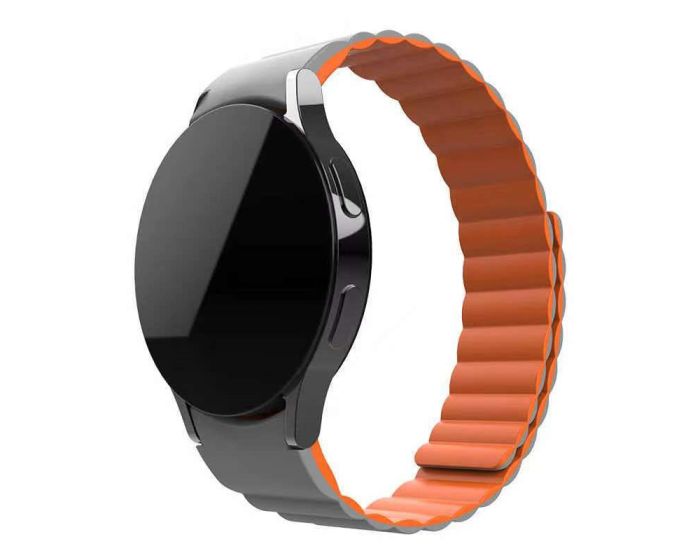 Magnetic Silicone Band Grey / Orange για Samsung Galaxy Watch 4 / 5 / 5 Pro / 6 / 7 / FE (40/42/43/44/45/46/47mm)