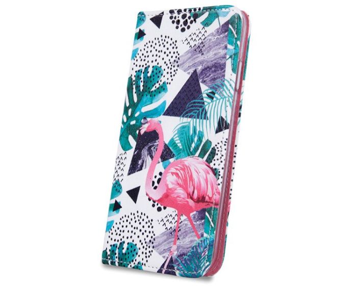 Smart Trendy Magnet Wallet Case Θήκη Πορτοφόλι με Stand Flamingo and Plants (Motorola Moto G7 Play)