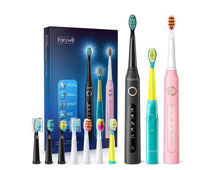 FairyWill FW-507 Family Sonic Toothbrush with 10 Head Set Ηλεκτρικές Οδοντόβουρτσες Black / Pink / Blue