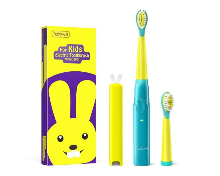 FairyWill FW-2001 Sonic Toothbrush with 2 Head Set Παιδική Ηλεκτρική Οδοντόβουρτσα Blue / Yellow