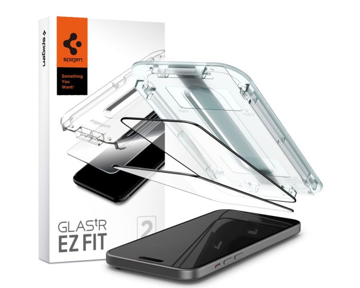 Spigen Full Face Oleophobic Coated Glas.tR EZ FIT Premium Tempered Glass Black (AGL06904) 2-Pack (iPhone 15)