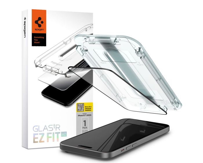 Spigen Full Face Oleophobic Coated Glas.tR EZ FIT (AGL06908) Premium Tempered Glass Black (iPhone 15)