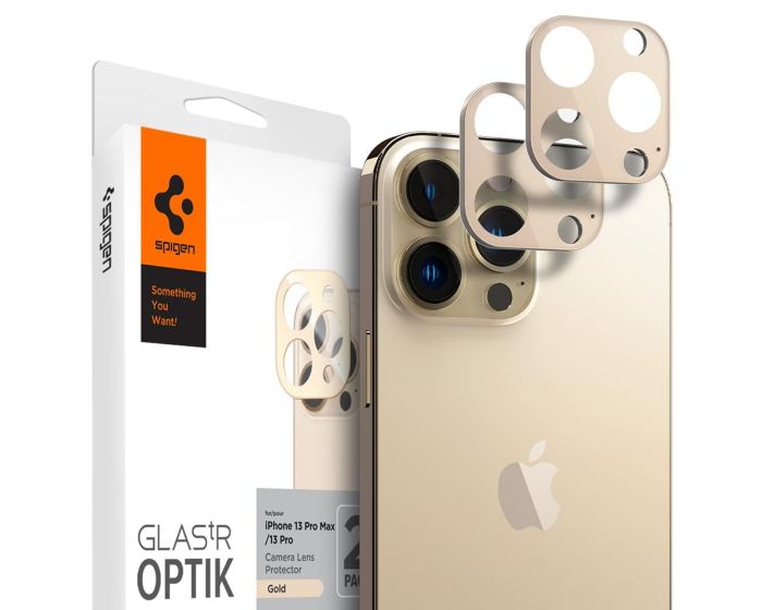 Spigen Optik.Tr Full Cover Camera Lens Tempered Glass Prοtector (AGL04034) 2-Pack Gold (iPhone 13 Pro / 13 Pro Max)
