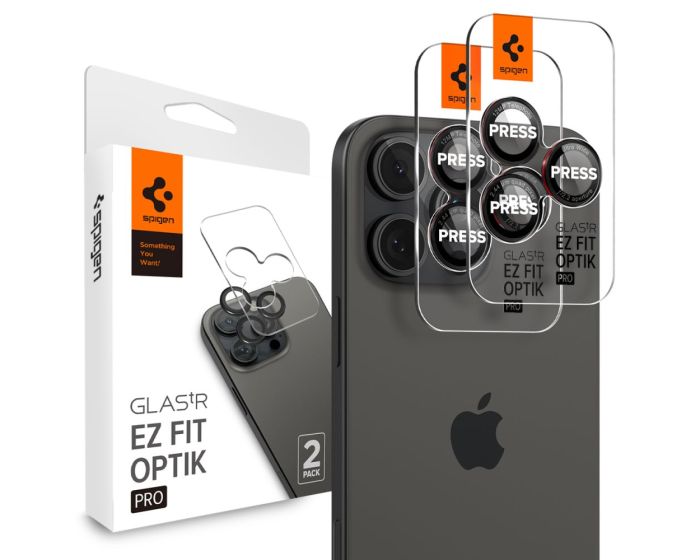 Spigen Optik Pro Glas.Tr ''EZ FIT'' L-Series Camera Lens Tempered Glass Prοtector (AGL05217) 2-Pack Black (iPhone 14 Pro / 14 Pro Max / 15 Pro / 15 Pro Max / 16 Pro / 16 Pro Max)