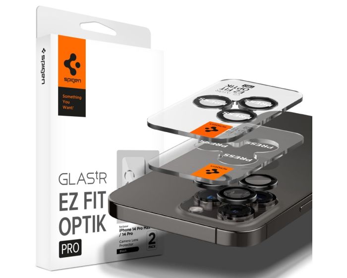 Spigen Optik.Tr ''EZ FIT'' Camera Lens Tempered Glass Prοtector (AGL05205) 2-Pack Black (iPhone 14 Pro / 14 Pro Max / 15 Pro / 15 Pro Max)