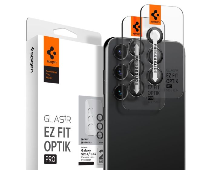 Spigen Optik.Tr ''EZ FIT'' Camera Lens Tempered Glass Prοtector (AGL05962) 2-Pack Black (Samsung Galaxy S23 / S23 Plus)
