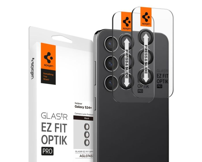 Spigen Optik.Tr ''EZ FIT'' Camera Lens Tempered Glass Prοtector (AGL07433) 2-Pack Black (Samsung Galaxy S24 Plus)