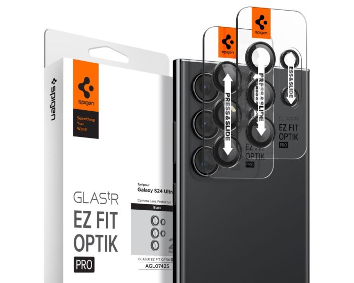 Spigen Optik.Tr ''EZ FIT'' Camera Lens Tempered Glass Prοtector (AGL07425) 2-Pack Black (Samsung Galaxy S24 Ultra)