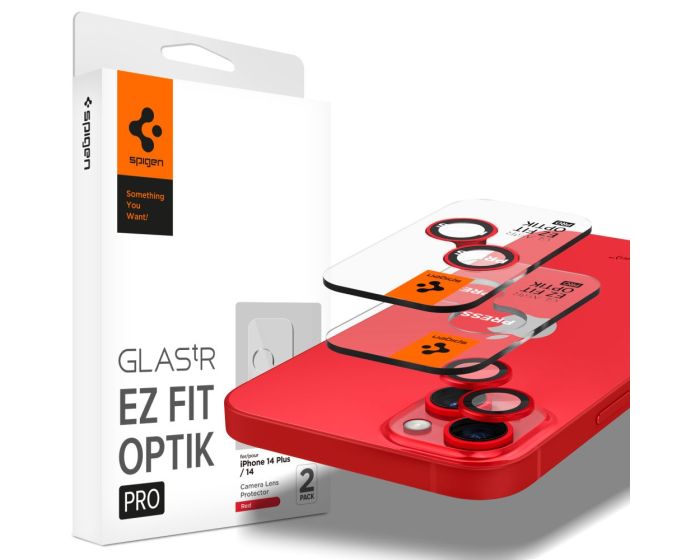 Spigen Optik.Tr ''EZ FIT'' Camera Lens Tempered Glass Prοtector (AGL05605) 2-Pack Red (iPhone 14 / 14 Plus)