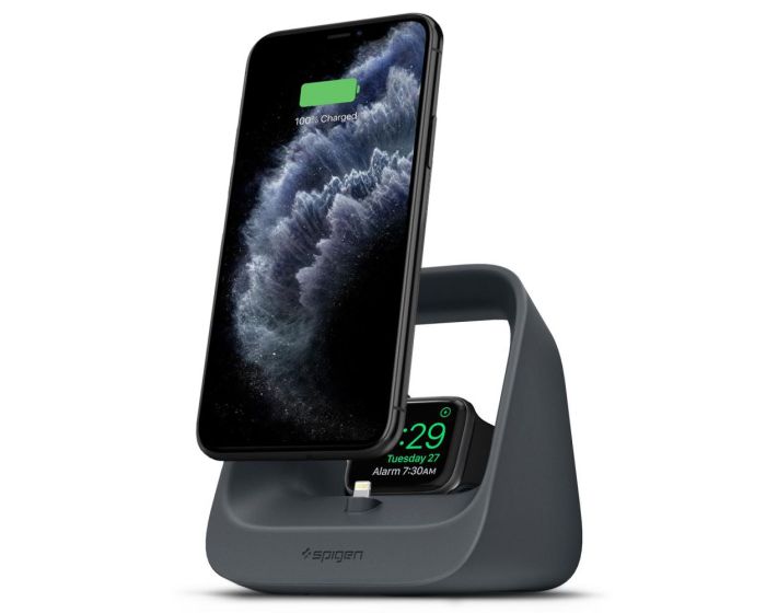 Spigen S316 2in1 Charging Dock Stand (AMP00999) Βάση Φόρτισης για iPhone & Apple Watch 1/2/3/4/5/6/SE Charcoal