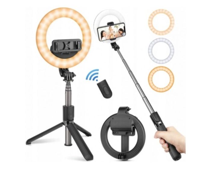 L07 Selfie Stick 90cm with Tripod and Led Ring Light για Κινητά - Black