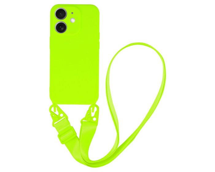 Strap Silicone Case with Flat Neck Cord Lanyard - Lime (iPhone 11)