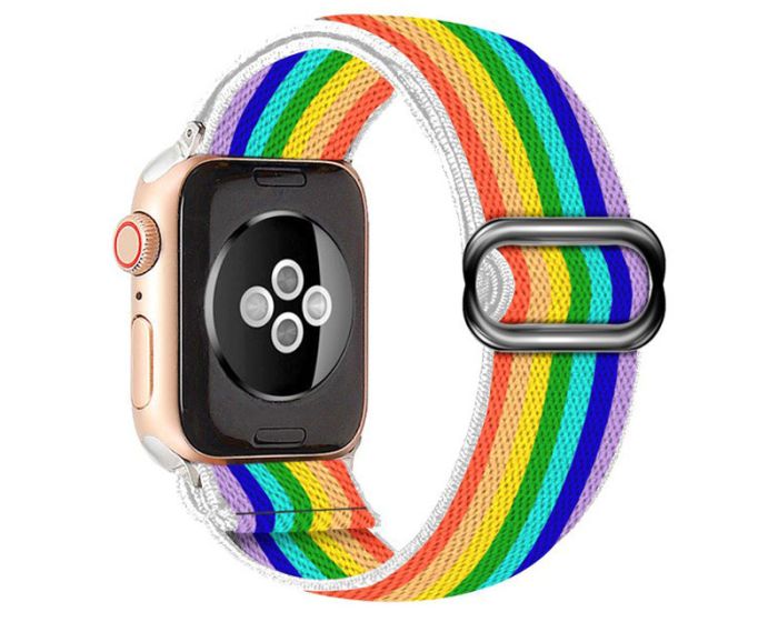 Stretch Nylon Braided Strap Υφασμάτινο Ελαστικό Λουράκι (Apple Watch 42/44/45mm 1/2/3/4/5/6/7/SE) Rainbow