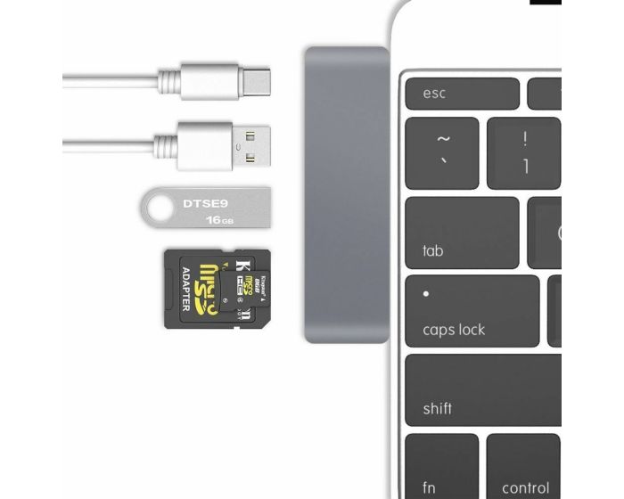 TECH-PROTECT 5in1 HUB USB Type-C to USB Type-C / 2x USB 3.0 /  / 1x SD / 1x TF  Αντάπτορας - Space Grey
