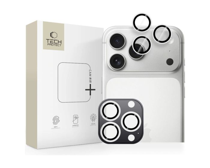 TECH-PROTECT CAMRING FIT+ Camera Lens Tempered Glass Prοtector Silver (iPhone 14 Pro / 14 Pro Max / 15 Pro / 15 Pro Max / 16 Pro / 16 Pro Max / 17 Pro / 17 Pro Max) 