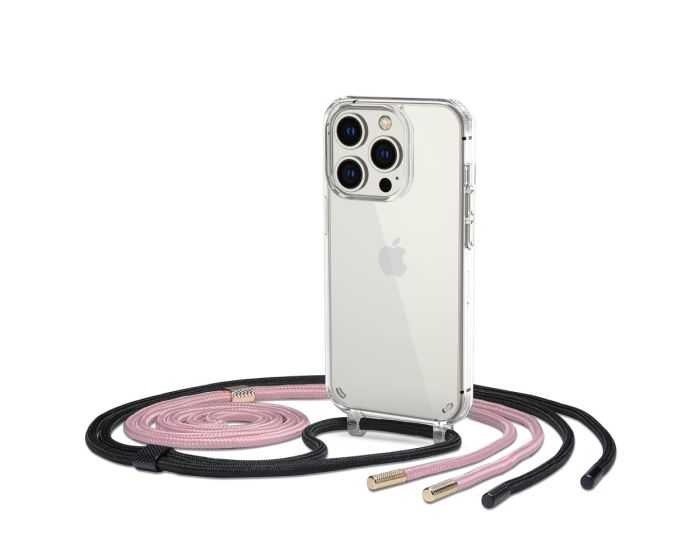 TECH-PROTECT Flexair Chain Case Θήκη Σιλικόνης με Λουράκι Διάφανο / Ροζ / Μαύρο (iPhone 14 Pro Max)