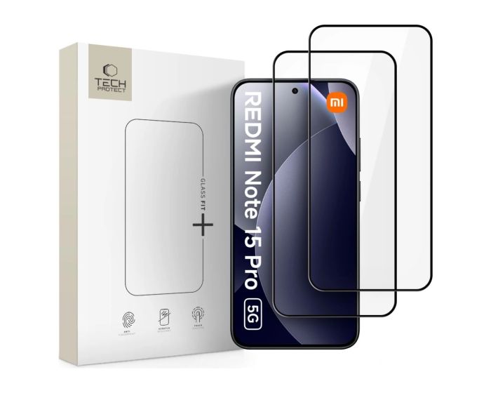 TECH-PROTECT Glass Fit+ Full Face Αντιχαρακτικό Γυαλί 9H Tempered Glass 2pcs Black (Xiaomi Redmi Note 15 Pro 5G) - MT83322