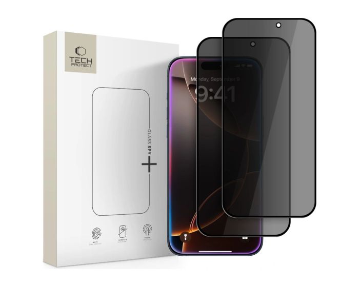 TECH-PROTECT Glass Spy+ 3D Privacy Tempered Glass 2-Pack Black (iPhone 16 Pro Max / 17 Pro Max)