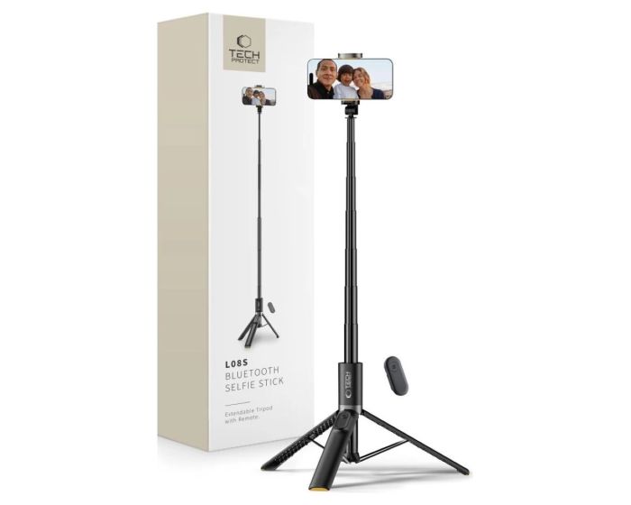 TECH-PROTECT L08S Bluetooth Wireless Tripod / Selfie Stick για Κινητά - Black - MT83122