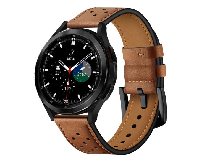 TECH-PROTECT Leather Watch Band Brown για Samsung Galaxy Watch 4 / 5 / 5 Pro / 6 / 7 / FE (40/42/43/44/45/46/47mm)