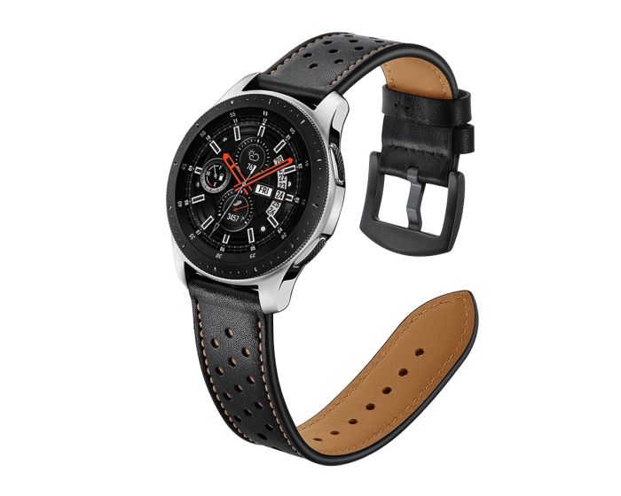 TECH-PROTECT Leather Watch Band Black (περιλαμβάνει τα μεταλλικά κουμπώματα) για Samsung Galaxy Watch 46mm