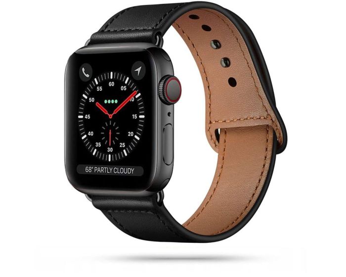 TECH-PROTECT Leatherfit Watch Band Black για Apple Watch 42/44/45/49mm (1/2/3/4/5/6/7/8/9/SE/ULTRA)