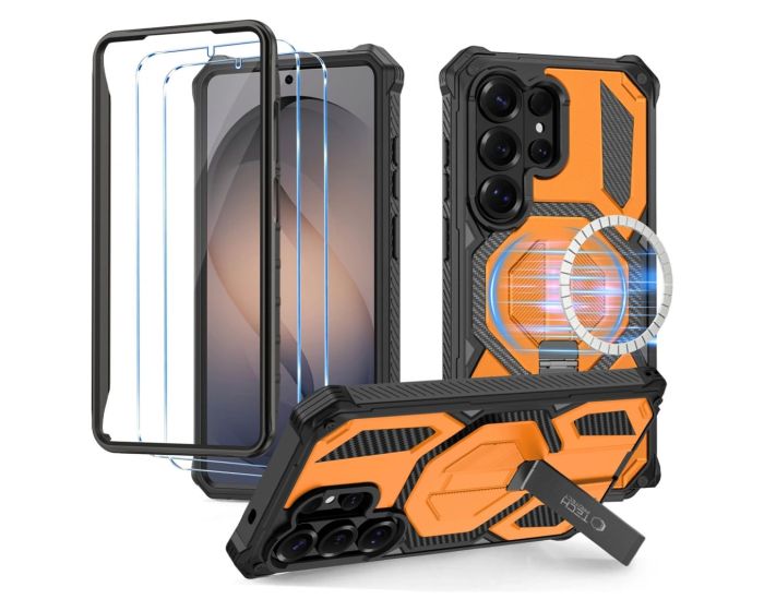 TECH-PROTECT MagΒlast MagSafe Case + 2-Pack Glass Ανθεκτική Θήκη Black / Orange (Samsung Galaxy S26 Ultra) - MT83542