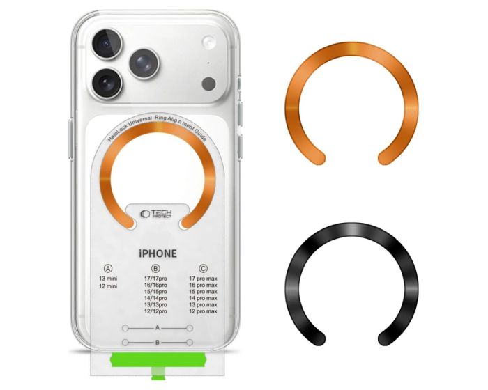 TECH-PROTECT MMP-210 MagSafe Universal Magnetic Ring 2-Pack Μαγνητικός Δακτύλιος - Black / Cosmic Orange - MT83185