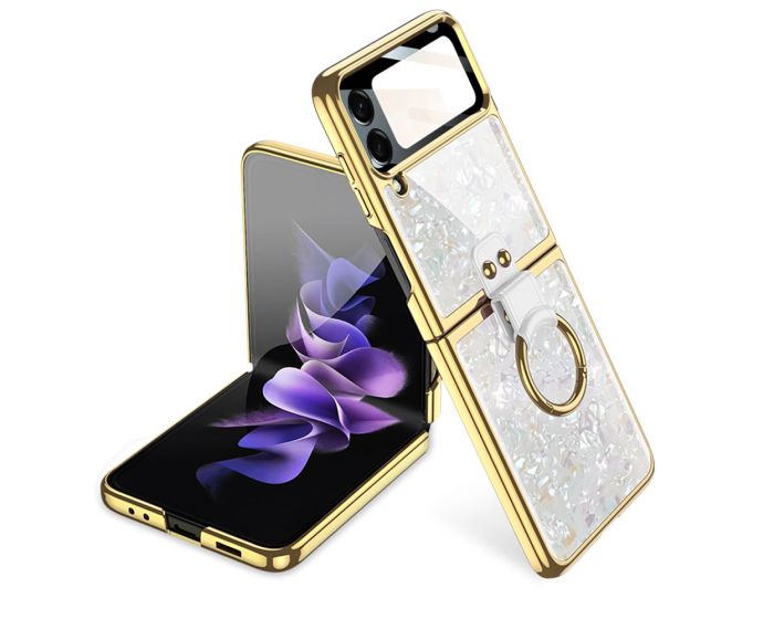 TECH-PROTECT Mood Ring Holder Case White / Gold (Samsung Galaxy Z Flip4)