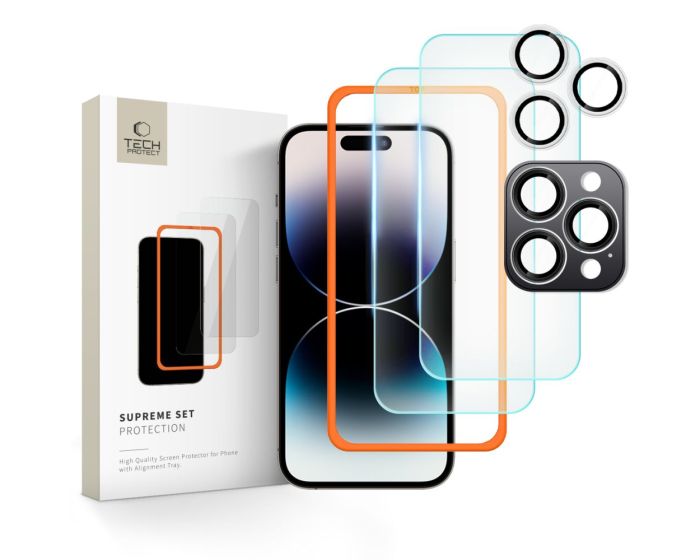 TECH-PROTECT Supreme Tempered Glass Set 2+1 Pack Σετ Προστασίας Οθόνης και Κάμερας - Clear (iPhone 16 Pro Max)