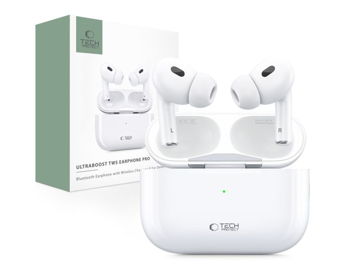 TECH-PROTECT TWS Earphone PRO Wireless Bluetooth Stereo Earbuds with Charging Box - White