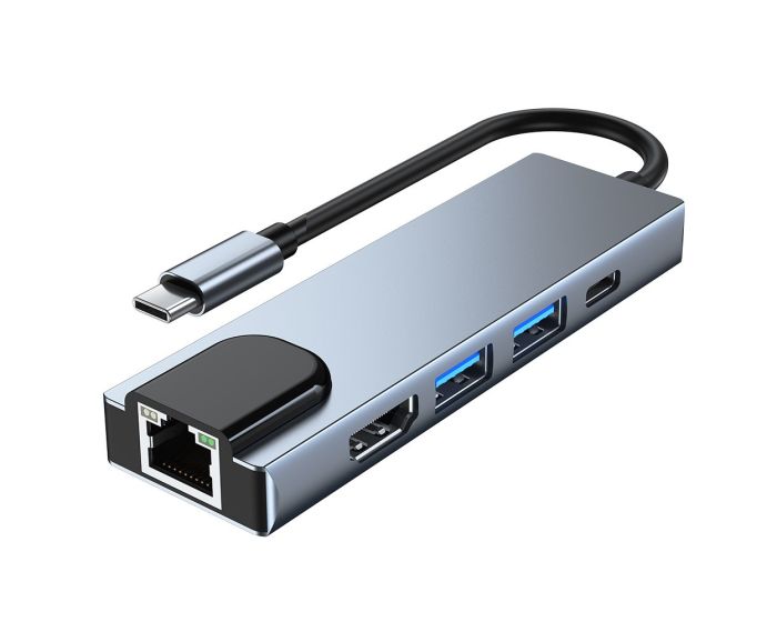 TECH-PROTECT V3 Hub Adapter Type-C to 2xUSB 3.0 / 1x USB Type-C / 1x HDMI / 1x RJ45 - Grey