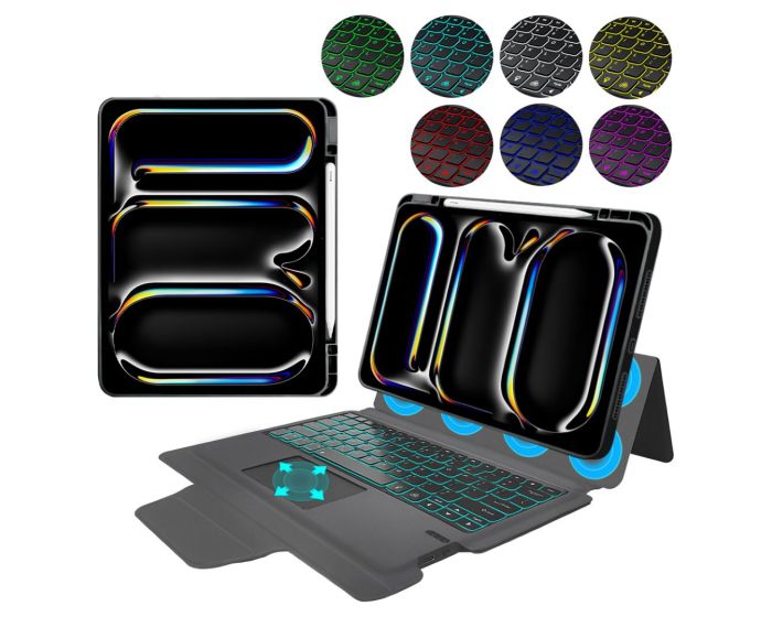 Techsuit KeyTab Pro + Screen Protector with RGB Wireless Keyboard / Pen Holder Black (iPad Pro 13'' 2024 / 2025)