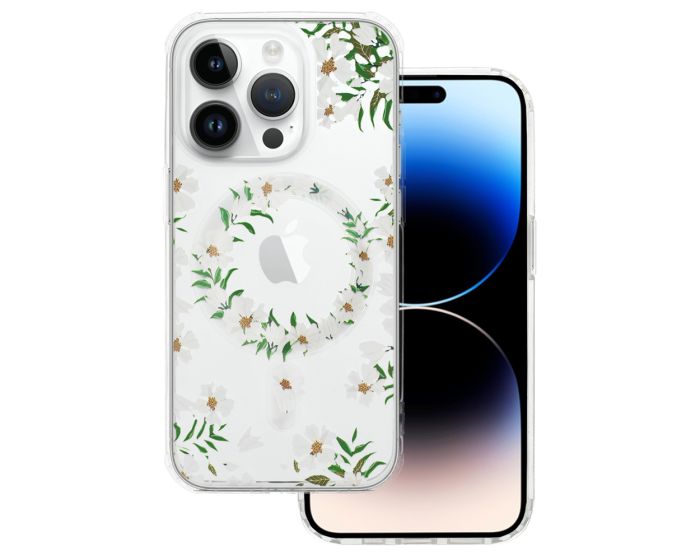 Tel Protect Flower MagSafe Hybrid Case Clear / Green (iPhone 15 Pro Max)
