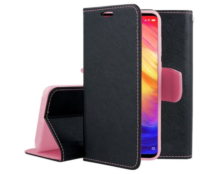 Tel1 Fancy Diary Case Θήκη Πορτοφόλι με δυνατότητα Stand Black / Pink (Xiaomi Redmi 7)