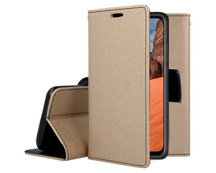 Tel1 Fancy Diary Case Θήκη Πορτοφόλι με δυνατότητα Stand Gold / Black (Huawei Y9 2019)