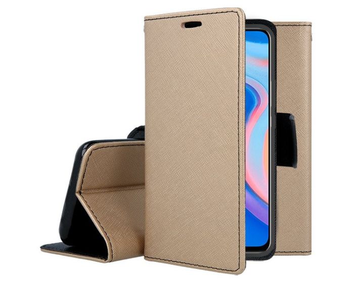 Tel1 Fancy Diary Case Θήκη Πορτοφόλι με δυνατότητα Stand Gold / Black (Huawei Y9 Prime 2019)