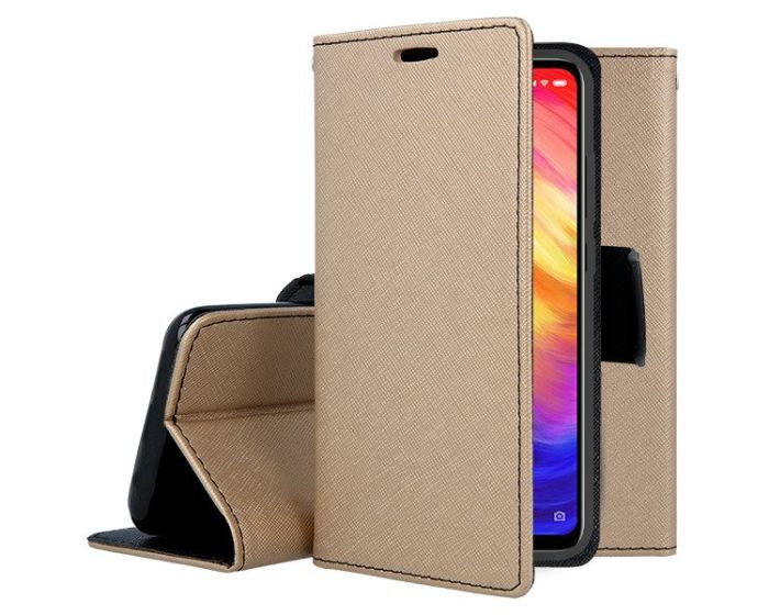 Tel1 Fancy Diary Case Θήκη Πορτοφόλι με δυνατότητα Stand Gold / Black (Xiaomi Redmi Note 7 / Note 7 Pro)