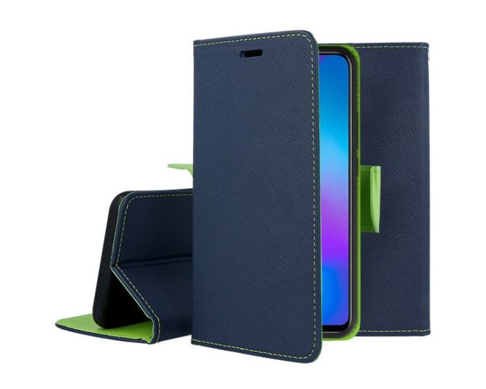 Tel1 Fancy Diary Case Θήκη Πορτοφόλι με δυνατότητα Stand Navy / Lime (Huawei P Smart Plus / Nova 3i)